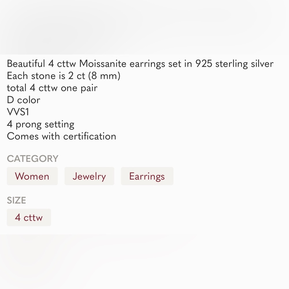 4 Carat Moissanite Earrings NWT - Picture 4 of 4